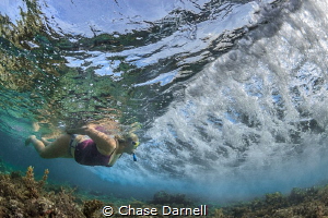 "Suspended" 
A Snorkeler prepares to duck under a small ... by Chase Darnell 